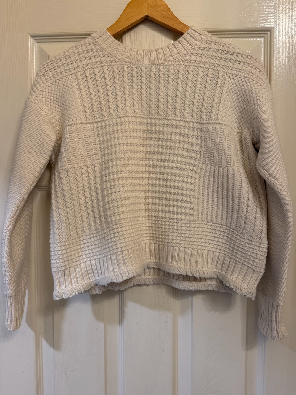 Madewell Stichmix Cream Crop Textured Crewneck Sweater XXS